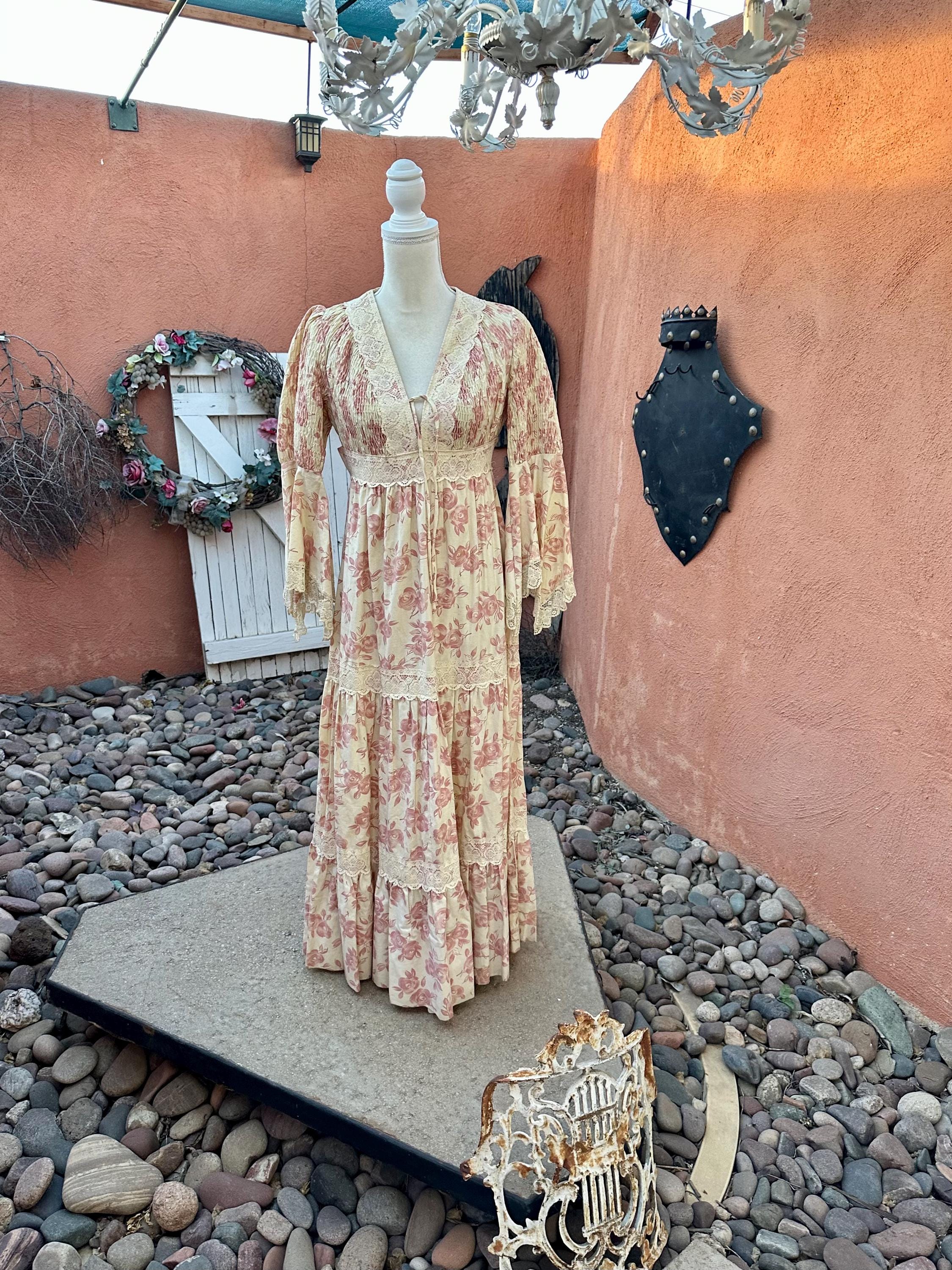 70s Vintage Prairie Hippy Chic Floral N Lace Maxi Dress by Candi
