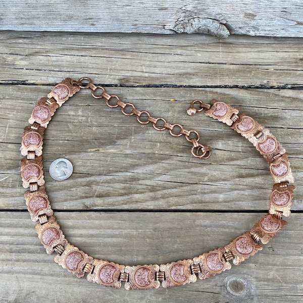 1960s Mid Century Copper Stations With Goldstone Bookchain Belt 33" End to End