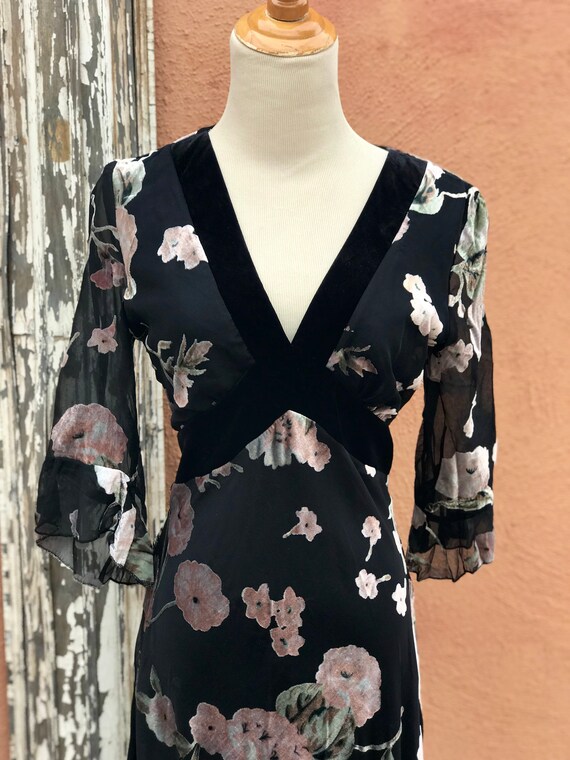 Vintage Black Sheer Overlay Dress With Lavendar F… - image 3