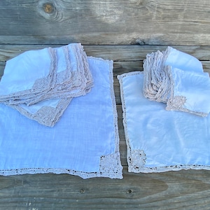 22 Piece Antique Table Natural Linen Napkins Placemat Set Belgian Lace Trim
