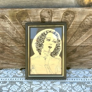 1930s Framed Lady Portrait Ink Artist Sketch