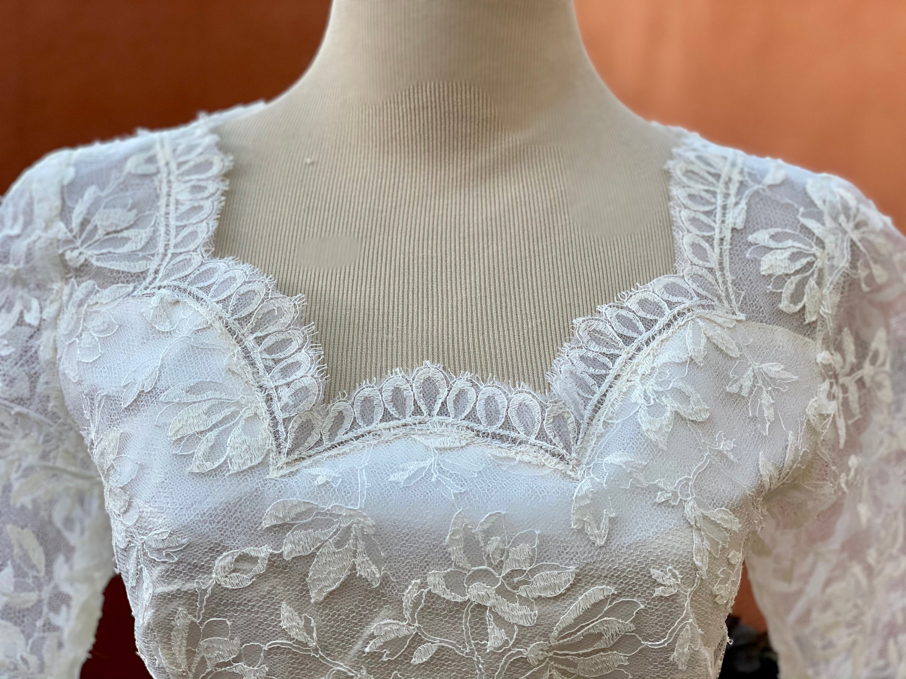 Mid Century White Wedding Gown Illusion Lace Sweetheart | Etsy