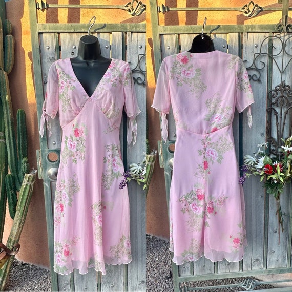 Vintage Sheer Pink Floral Overlay Dress by Amanda… - image 1