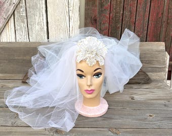 Vintage 70s Bridal Veil Pearl Lace Wedding Headpiece Double Layer il_1080xN.3945952874_ncvo.jpg main image 4