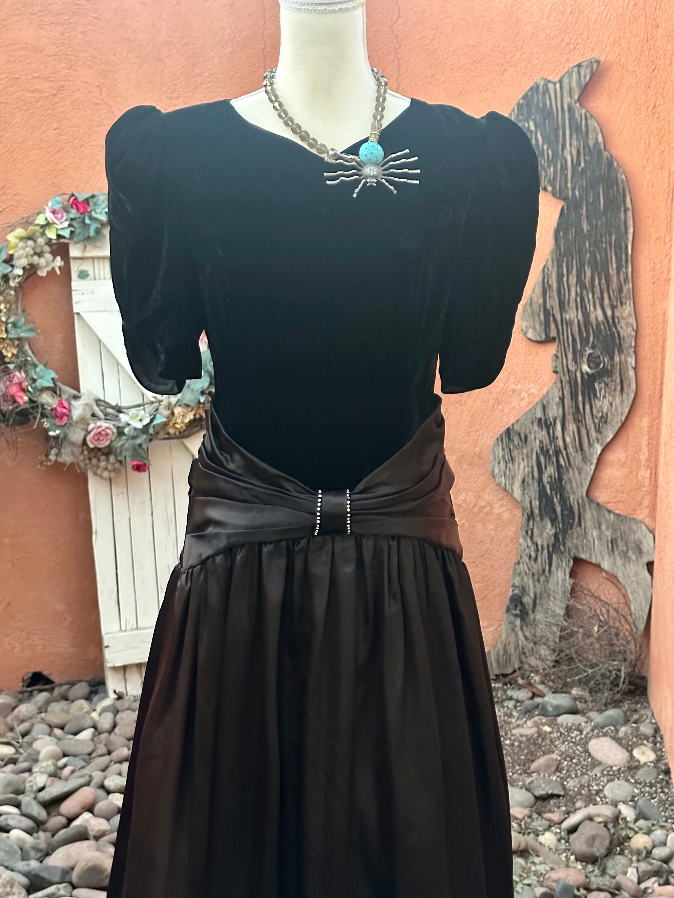 Robe Vintage Scott McClintock En Velours Noir étincelant - Taille M, Occasion Très Bon état