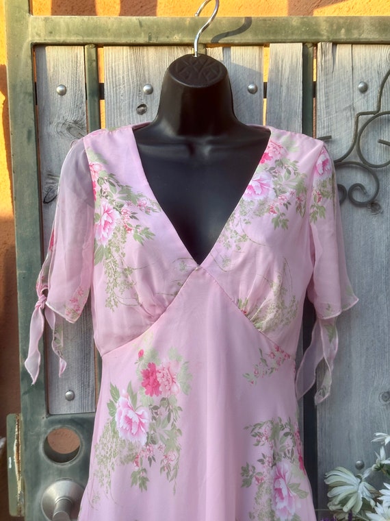 Vintage Sheer Pink Floral Overlay Dress by Amanda… - image 3