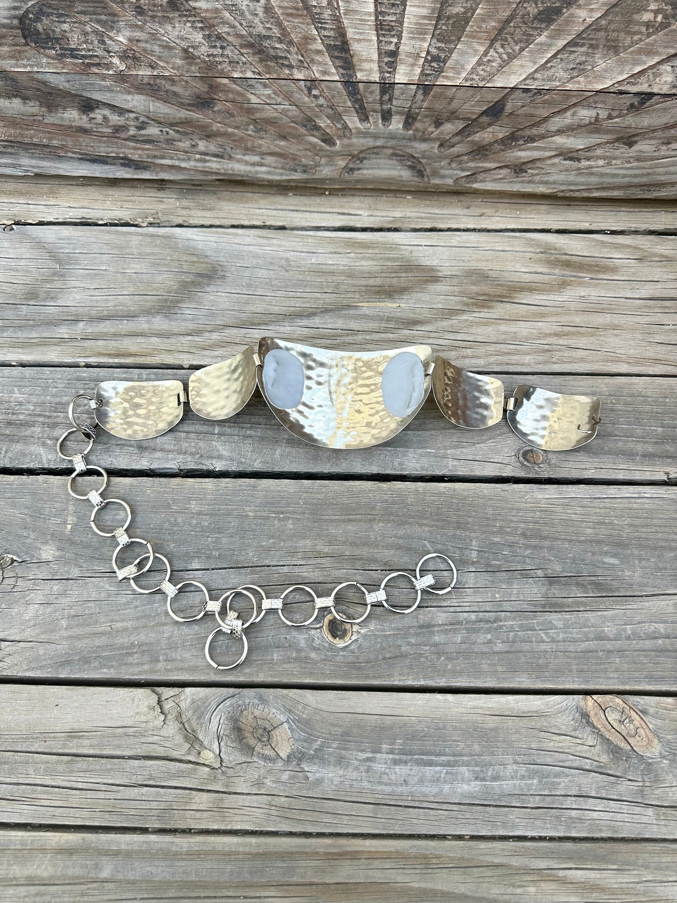 80s Hammered Brass Bookchain Link  Belt Artist Signed 80s Signed by Artist Silver Hammered Metal Bookchain Link  main image 2