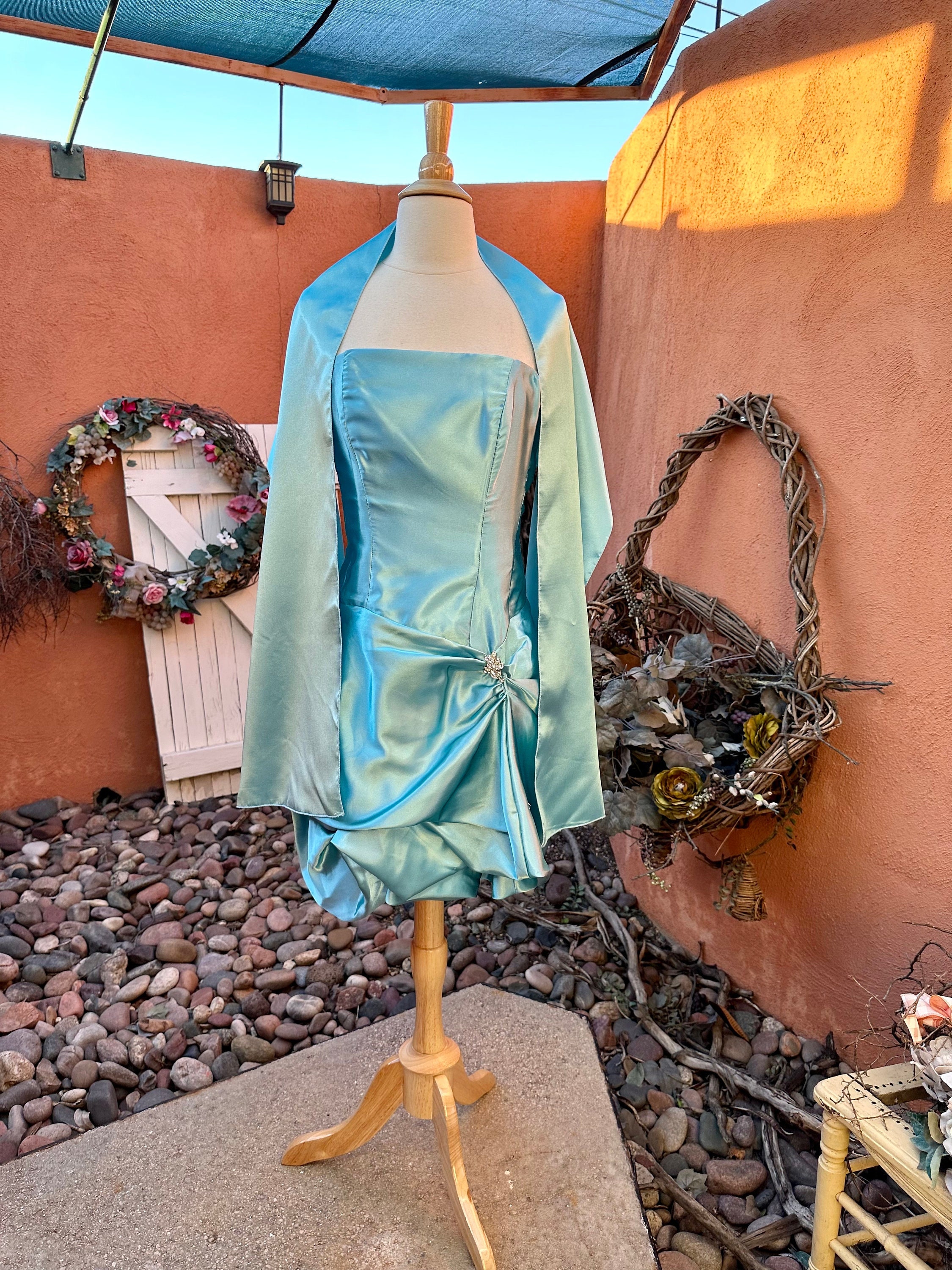90s prom dress with shawl Vintage 90s Cornflour Blue Beaded Evening Gown With Scarf  Call Me The  Breeze