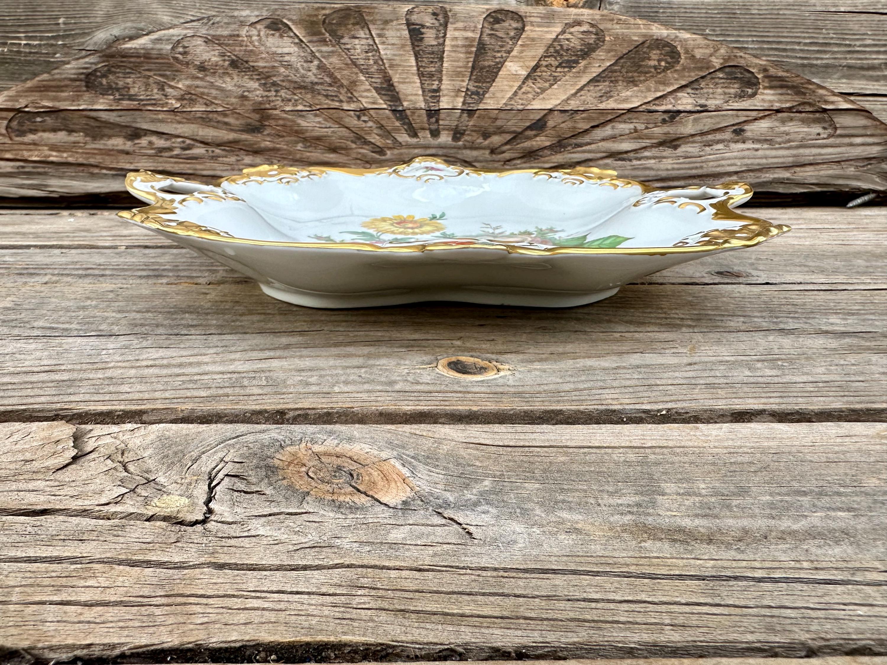 Alka Kunst Bavaria Meissen Porcelain Square Floral Plate With