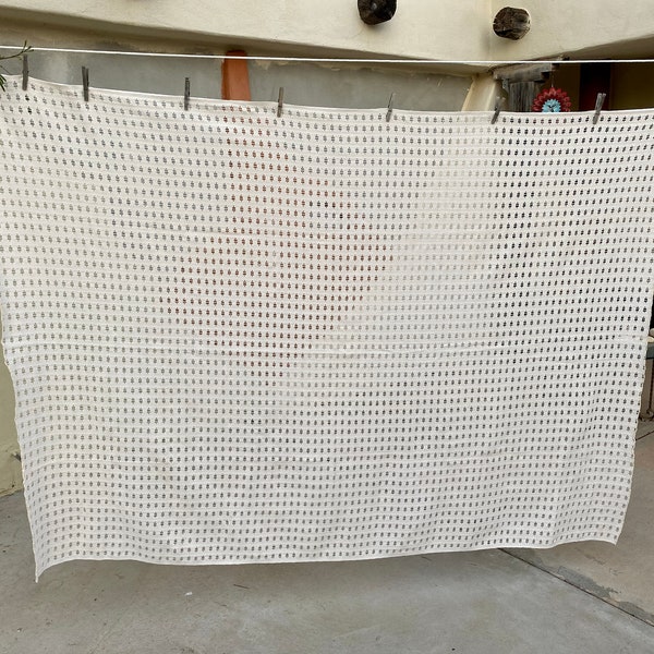Vintage Beige Knit Tablecloth 78" x 57" Finished Edges