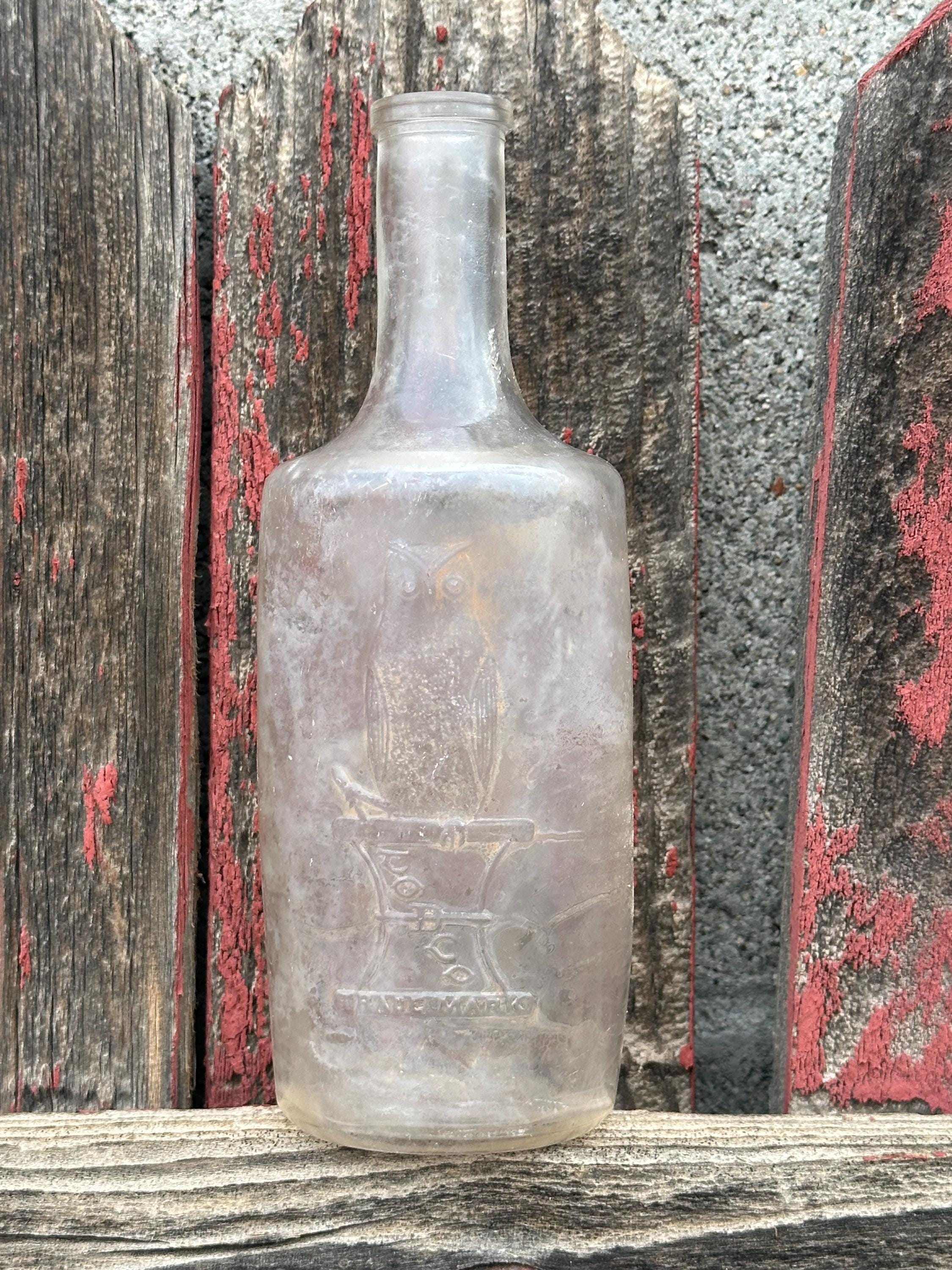 c1900 Owl Drug Company Hand Blown Clear Glass Bottle 6.75in