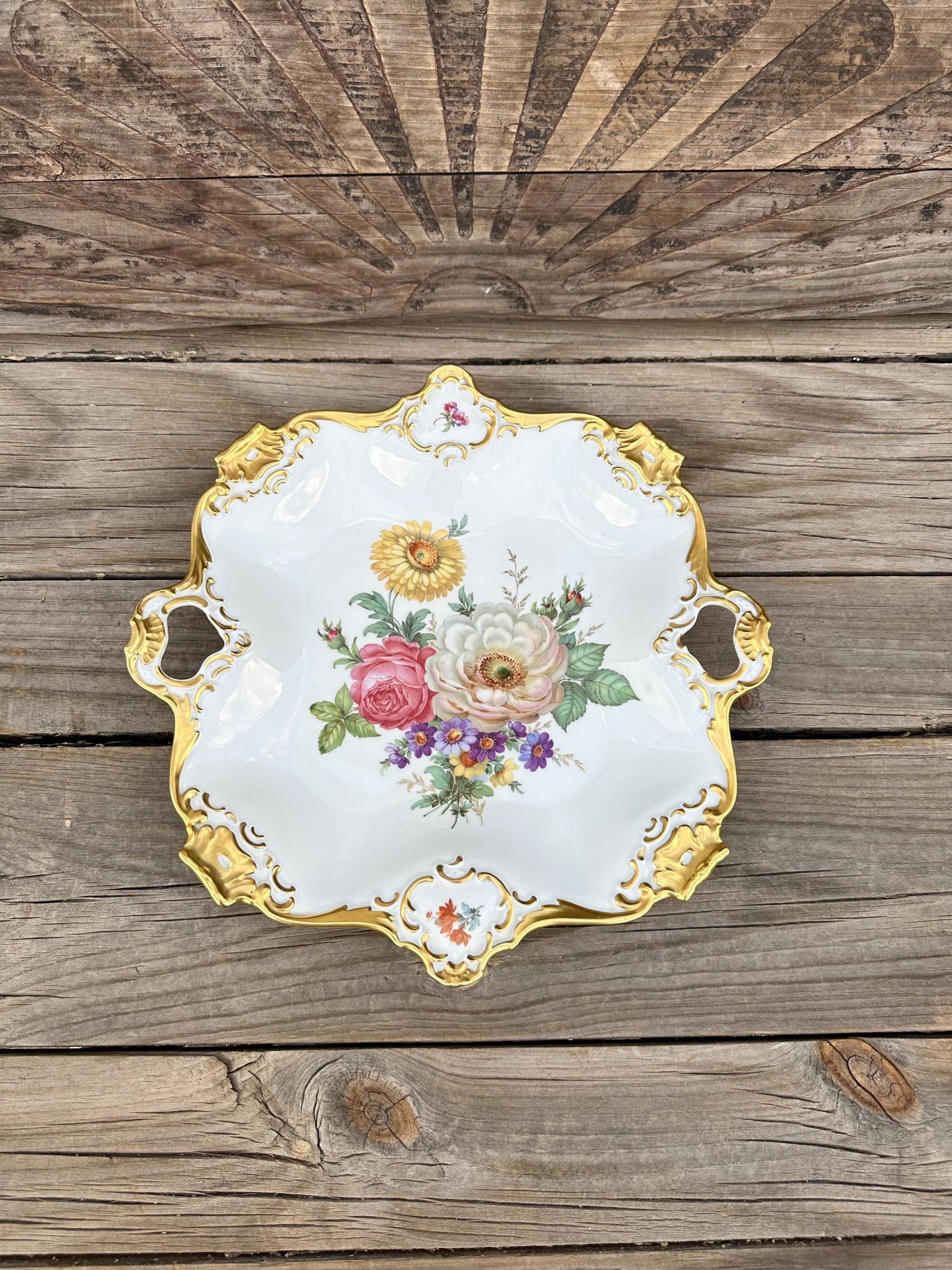 Alka Kunst Bavaria Meissen Porcelain Square Floral Plate With