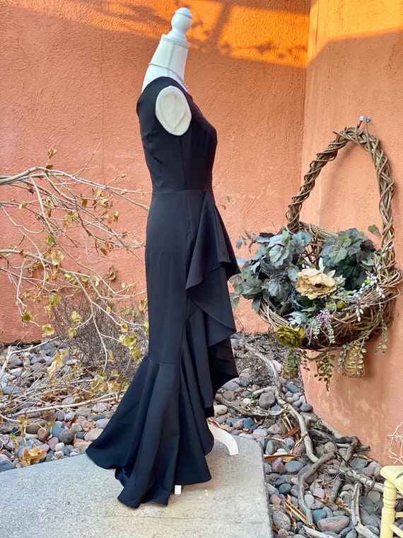 90s Black Sexy Full Length Dress Ruffled Detailed… - image 4