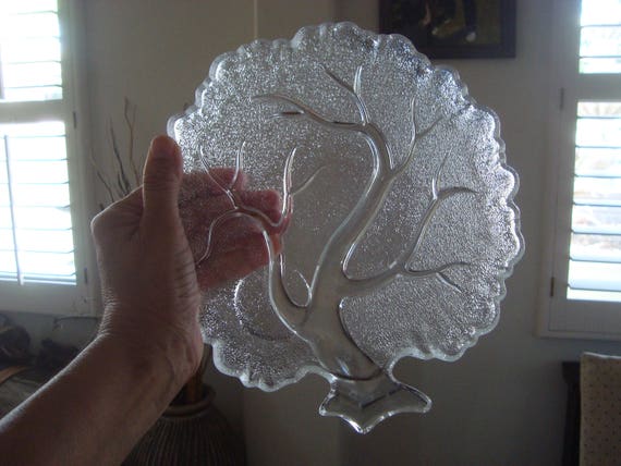 1960s Orchard Tree of Life Crystal Glass Plates by Hazel Atlas Set