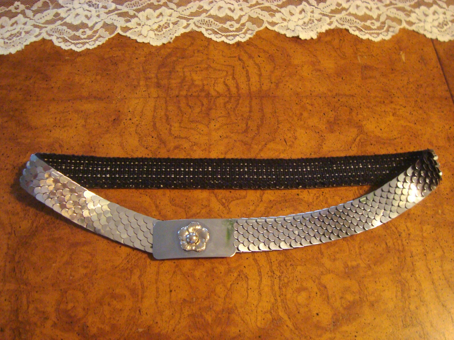 70's Silver Elastic Fish Scale Belt main image 1
