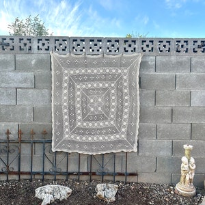 Vintage Beige Hand Crochet Cotton Tablecloth Centerpiece Design 46" x 44"