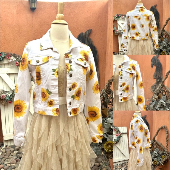 Y2K Vintage Sunflowers White Denim Jacket Forever 21 Size S Etsy