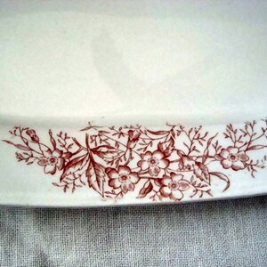 Antique White Stone China Platter Brown Floral Leaves 14.75 x 11 Dieu et mon Droit Rustic Farmhouse image 3