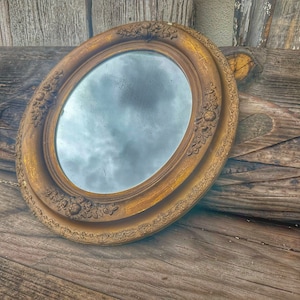 Victorian Oval Gilt Wood Framed Antique Mirror 17&quot;