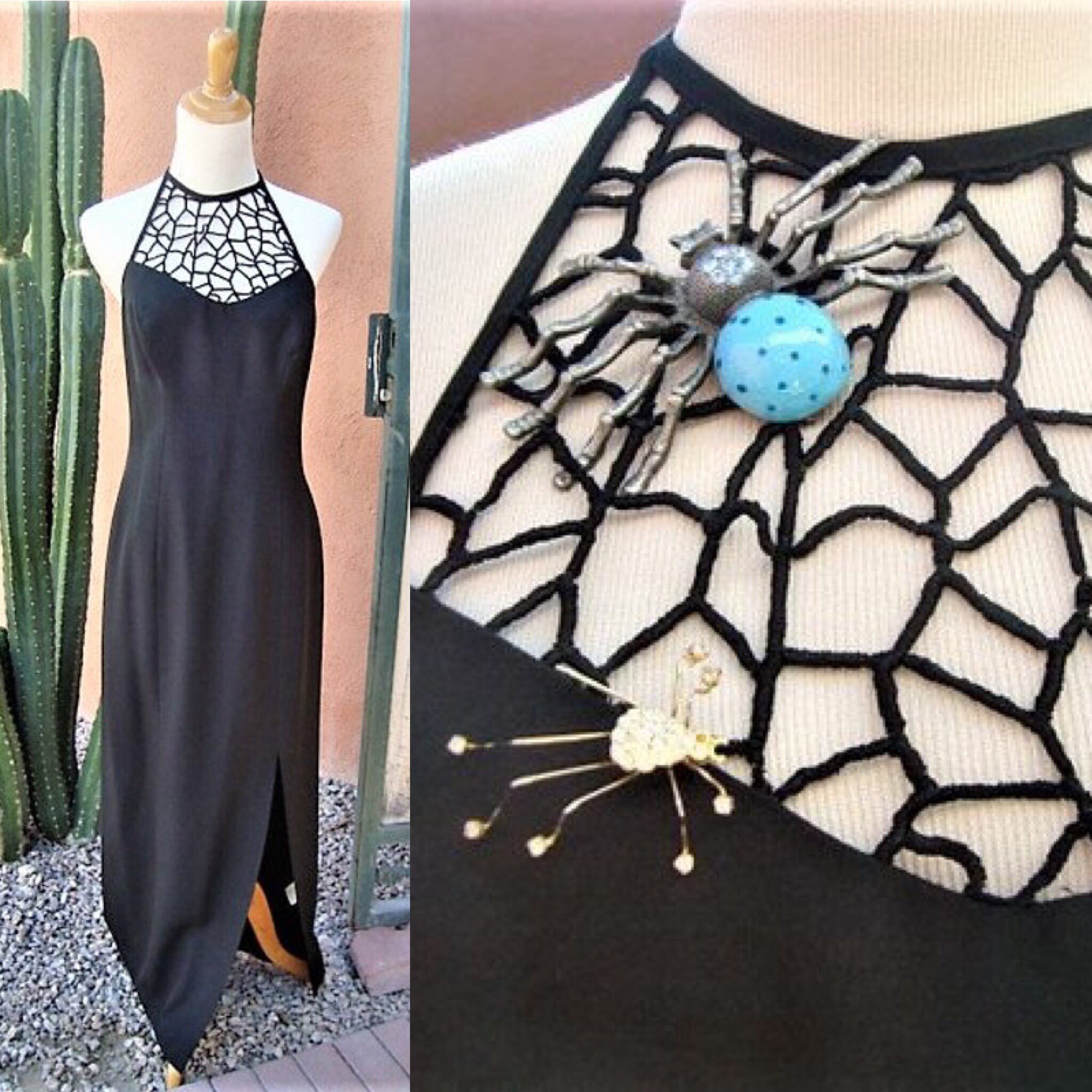 Vintage Black Maxi Spider Web Halter 