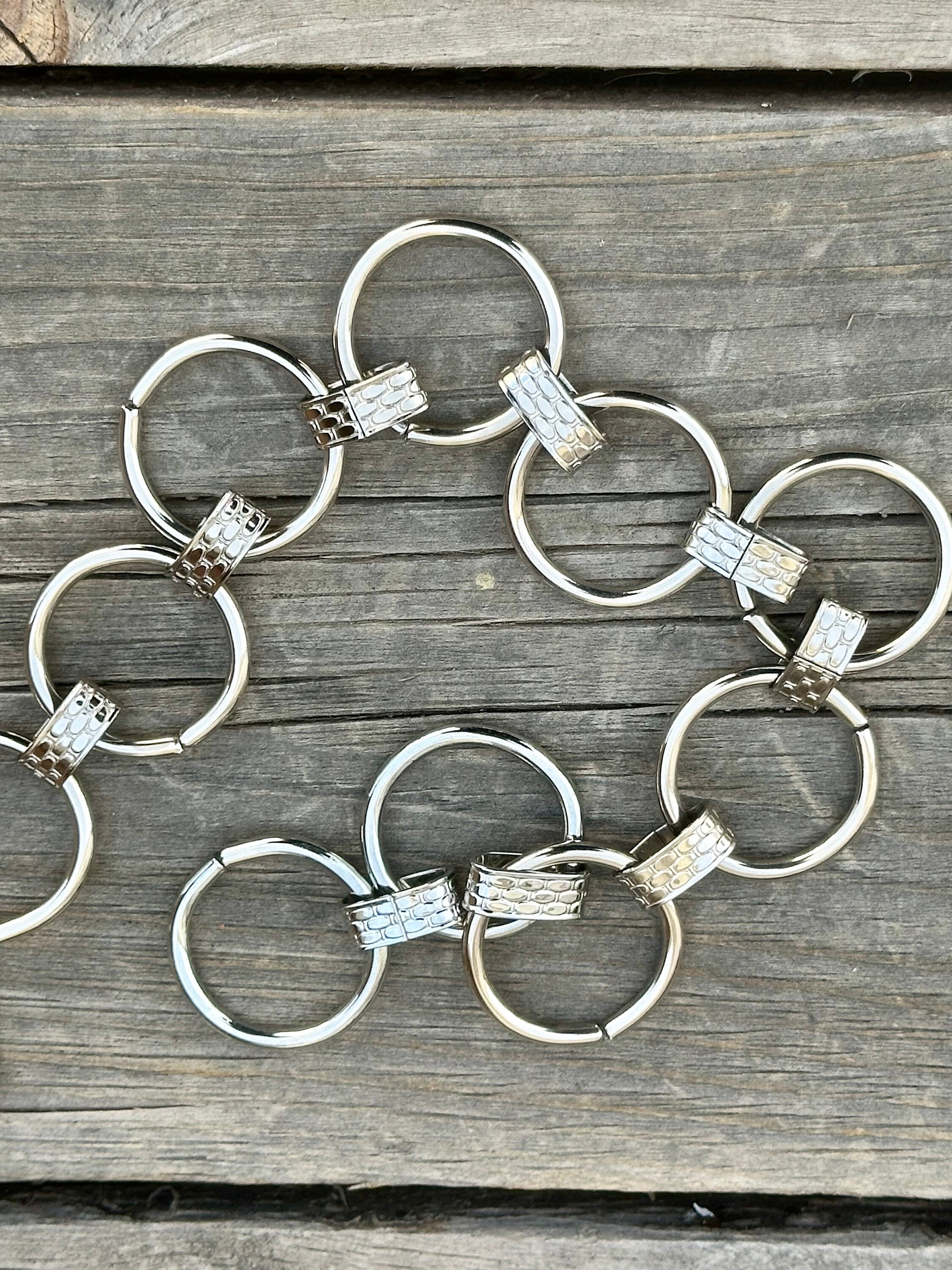 80s Signed by Artist Silver Hammered Metal Bookchain Link  display picture 1