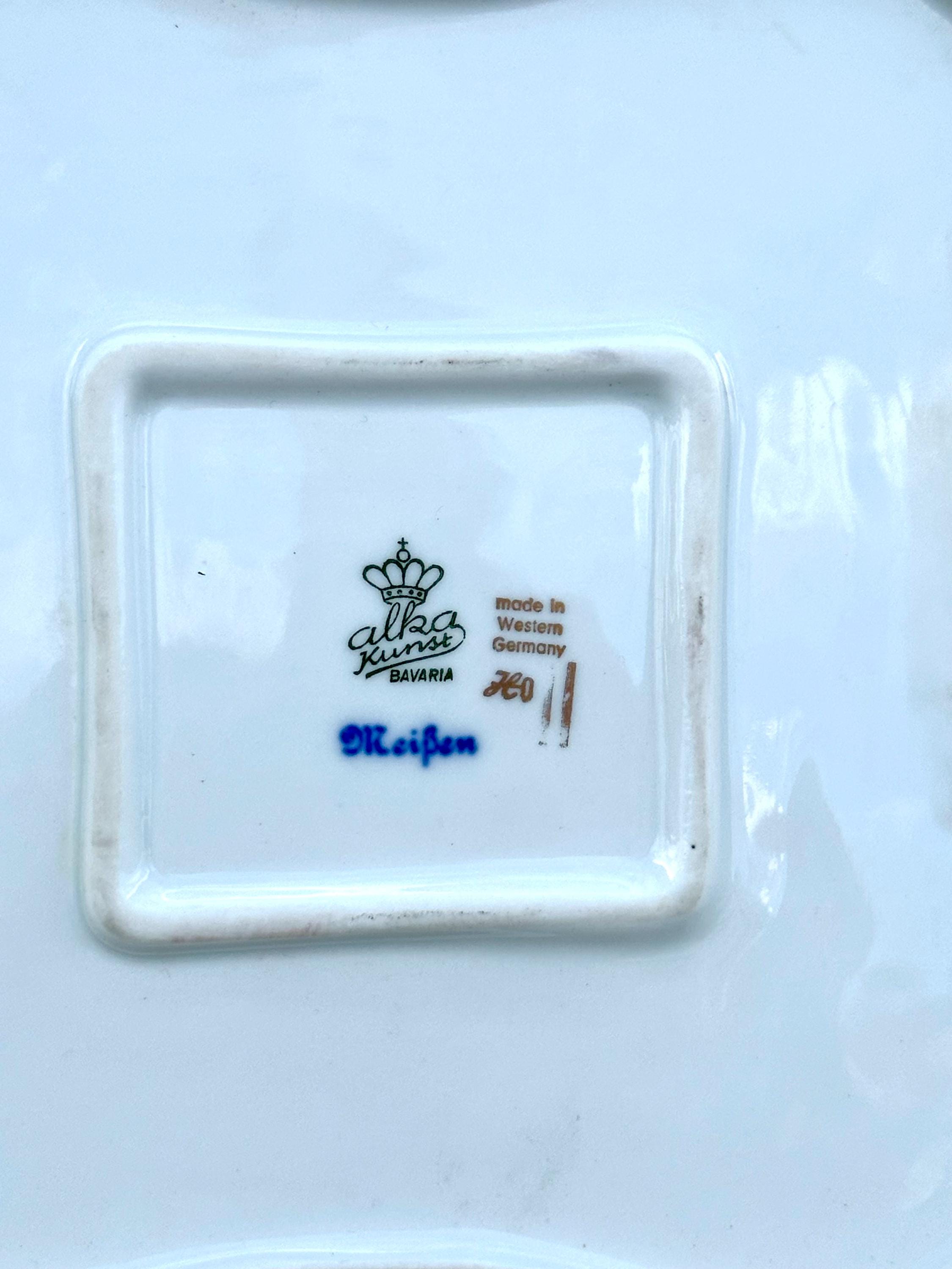 Alka Kunst Bavaria Meissen Porcelain Square Floral Plate With