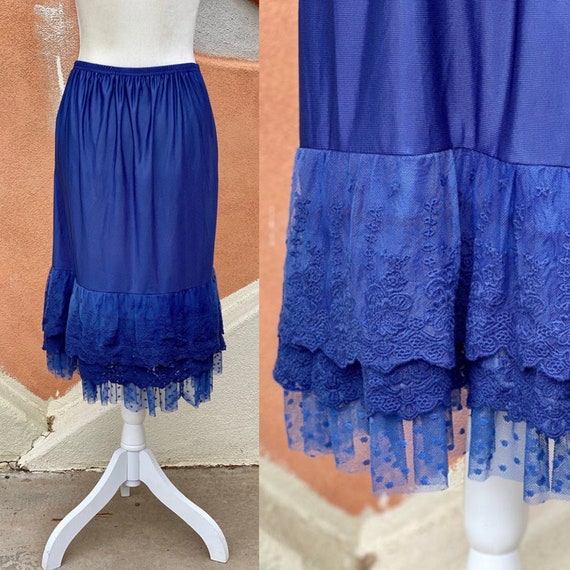 Vintage Royal Blue Upcycled Lace Trim Slip Sassy Skirt Size | Etsy