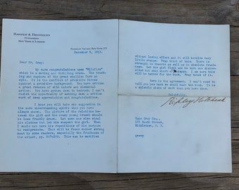 Antique 1915 Rare Letter To Author Zane Grey From Publisher Discussing WILDFIRE Book Before Its Publication
