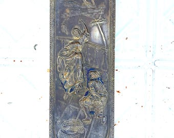 Vintage Embossed Brass Wall Plaque Elpec English Antique Dancers