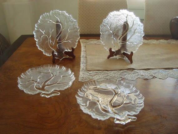 1960s Orchard Tree of Life Crystal Glass Plates by Hazel Atlas Set