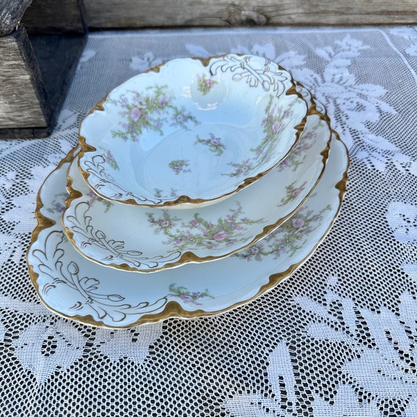 1940s Warwick China Set of 3 Apple Blossom With Gold Pattern Serving Platters 15in 13in 9.5in