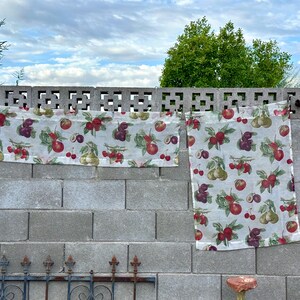 Vintage 2 Piece Sheer Ivory Apple Themed Curtain Panel With Valance