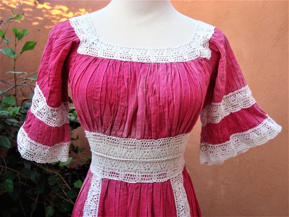 SALE 1960s Boho Hippy Mexican Wedding Dress Pink … - image 3