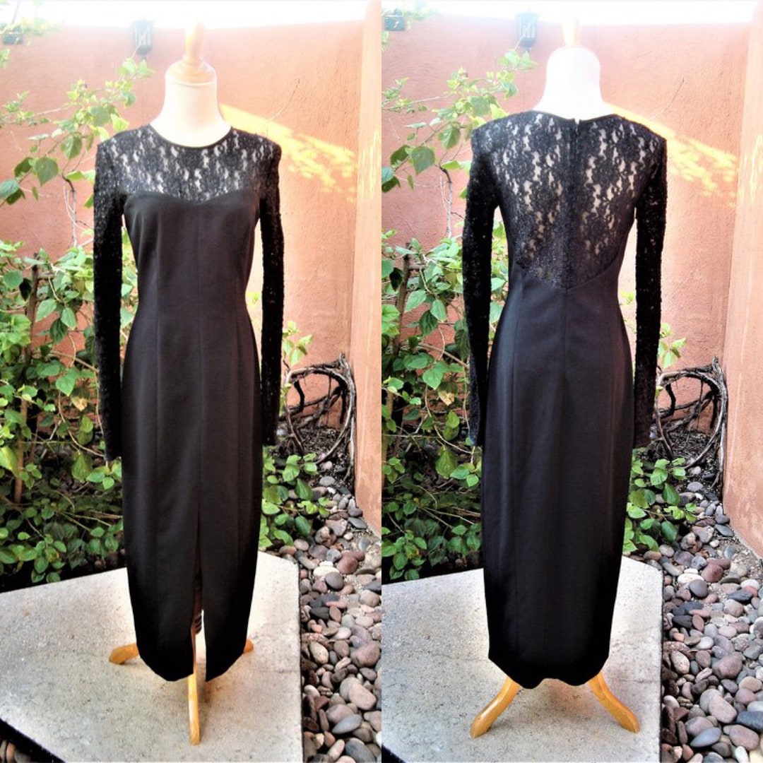 Black Sparkle Lace Bodice Midi Dress Vintage 1980s by Georgiou - Etsy