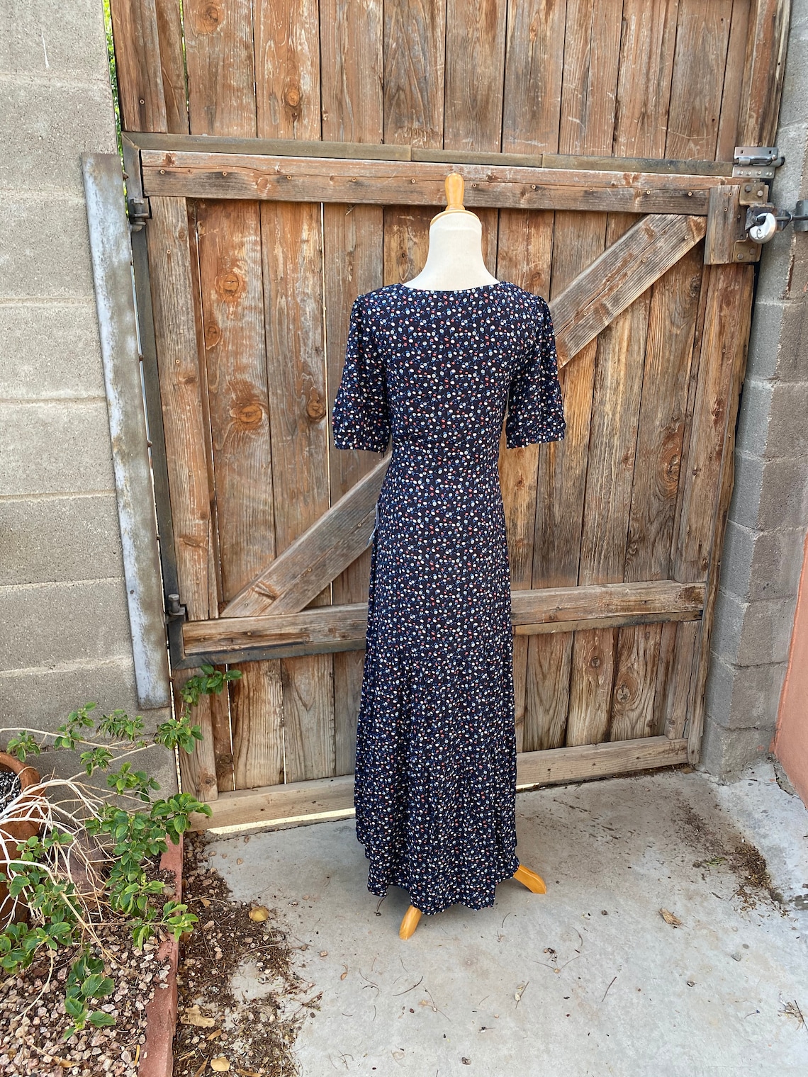 Vintage Black Floral Print Maxi Dress - M main image 1