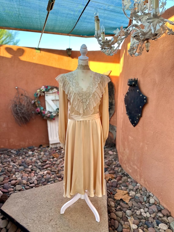 1970s Norman Berg for Denise ILGWU Golden Beige Victorian Revival