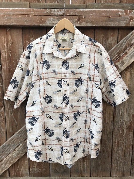 Men's Vintage Button Down Cotton Fishing Themed Shirt by Links