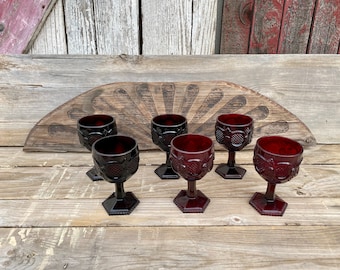 1970s Cape Cod Ruby Red Glass 6" Water Goblets By Avon Set Of 6