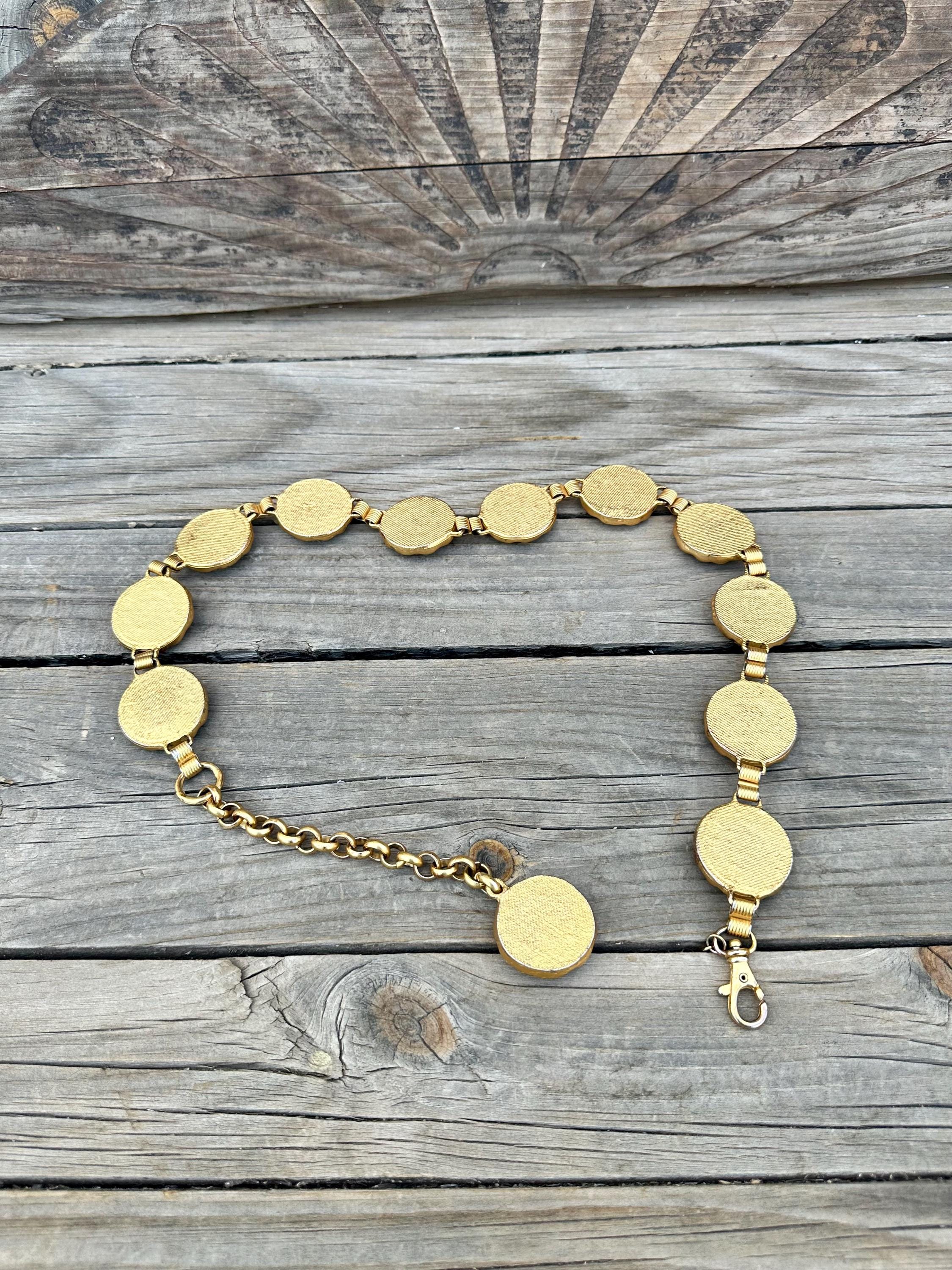 90s Vintage Animal Print Medallions Gold Brass Bookchain  display picture 1