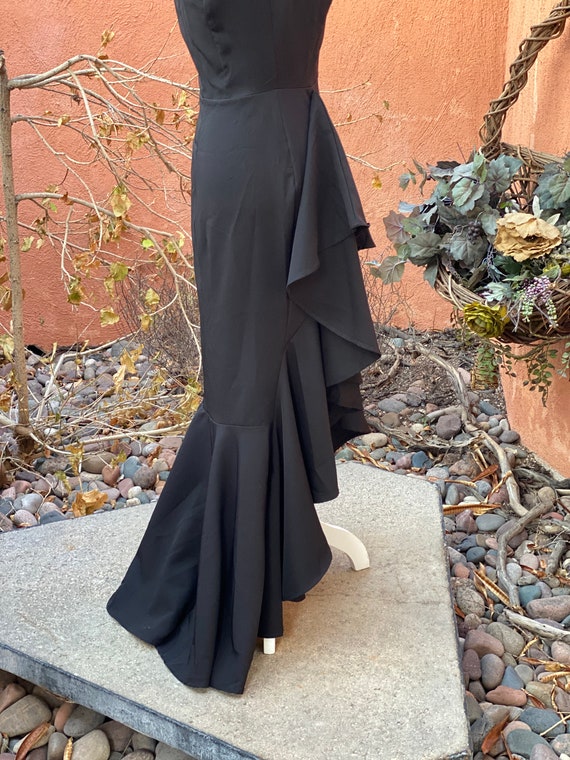 90s Black Sexy Full Length Dress Ruffled Detailed… - image 5