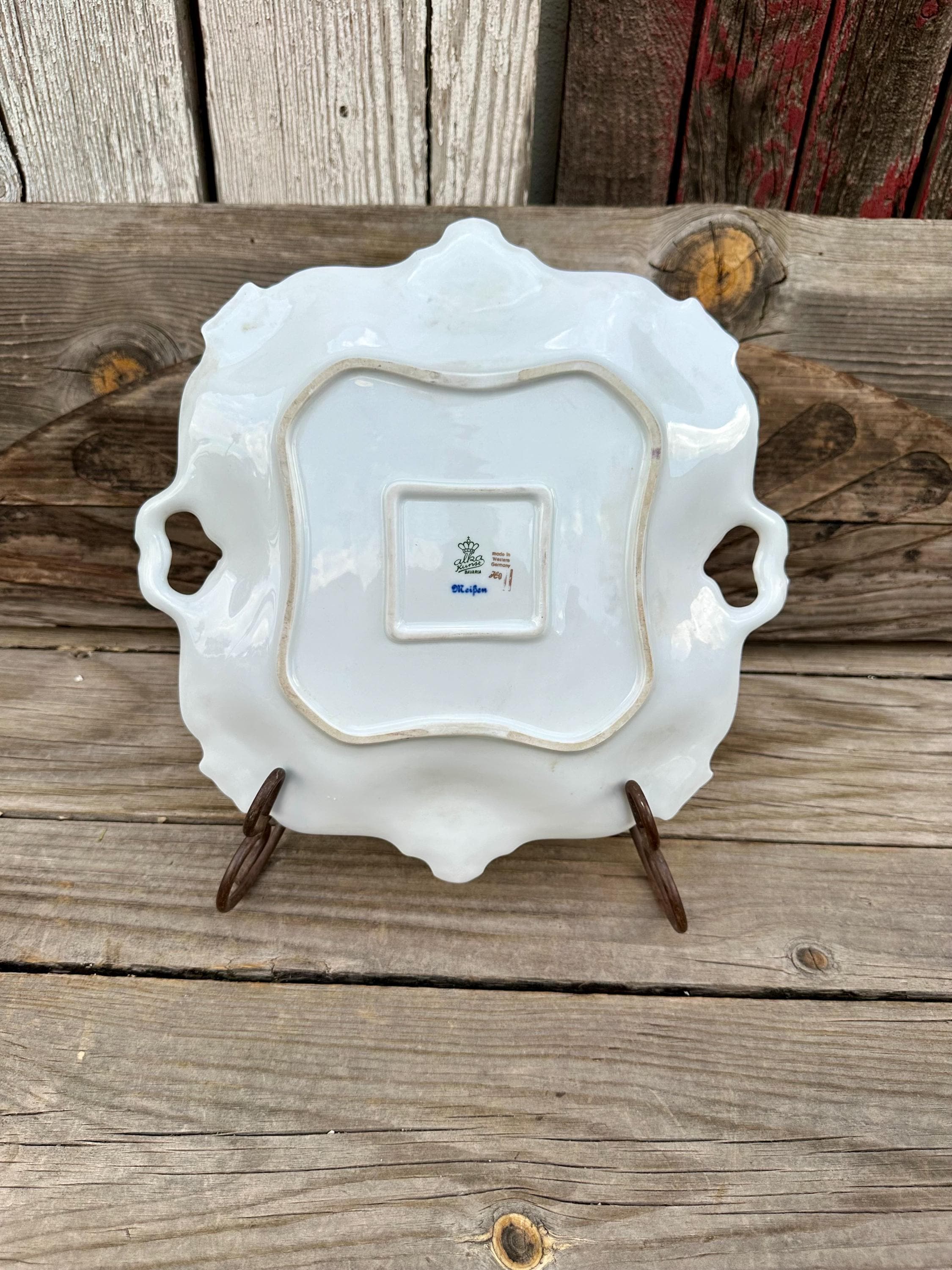 Alka Kunst Bavaria Meissen Porcelain Square Floral Plate With