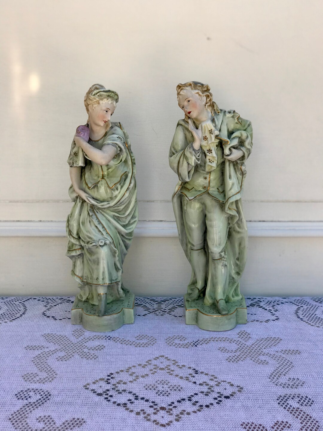 Antique Kalk Germany Porcelain Rare Pair Man Women Mirrored 12.25