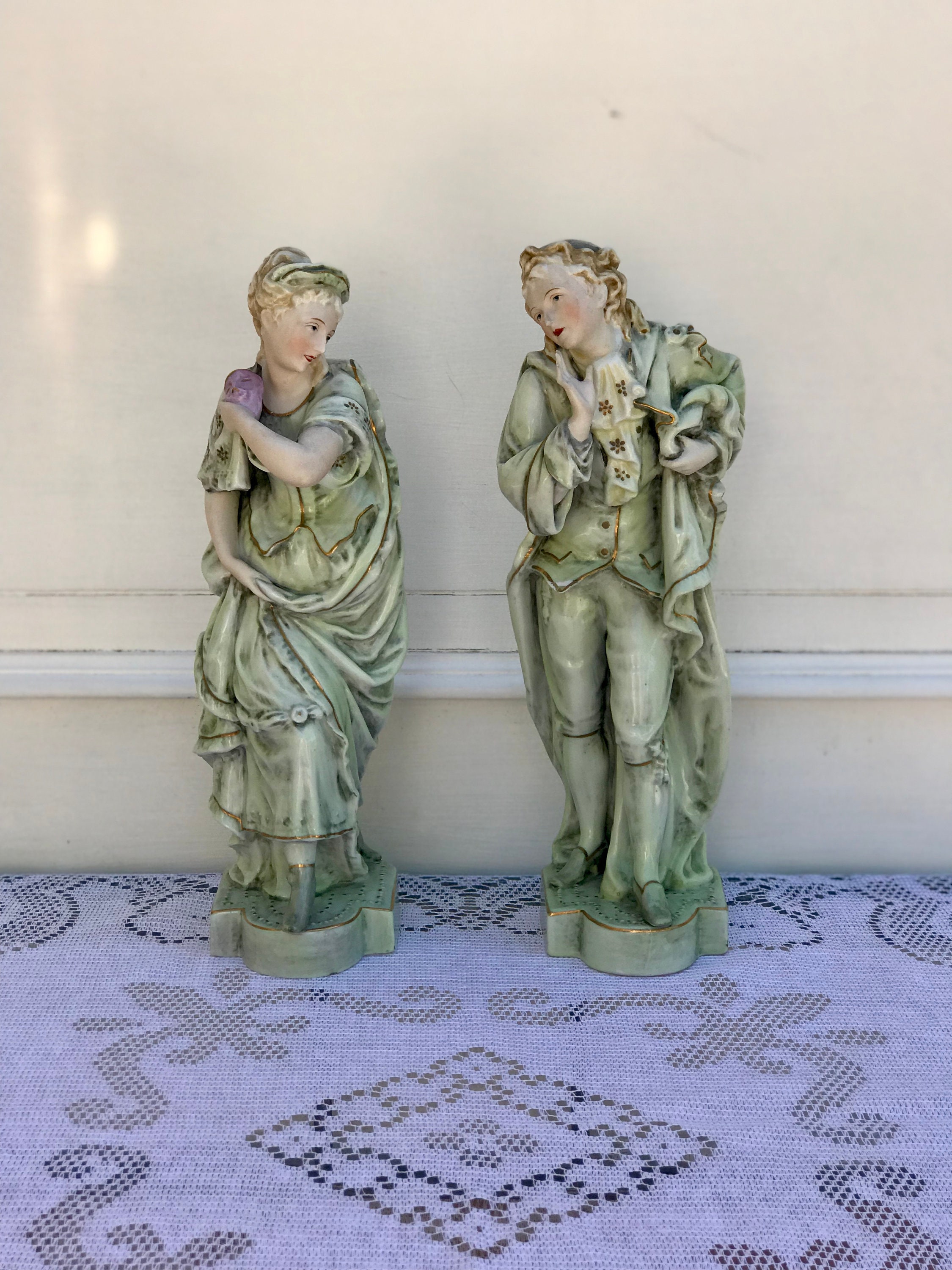 Antique Kalk Germany Porcelain Rare Pair Man Women Mirrored