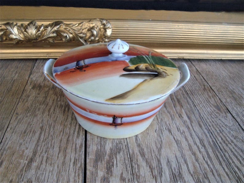 Vintage Hand Painted Nippon Covered Butter Dish With Strainer Etsy
