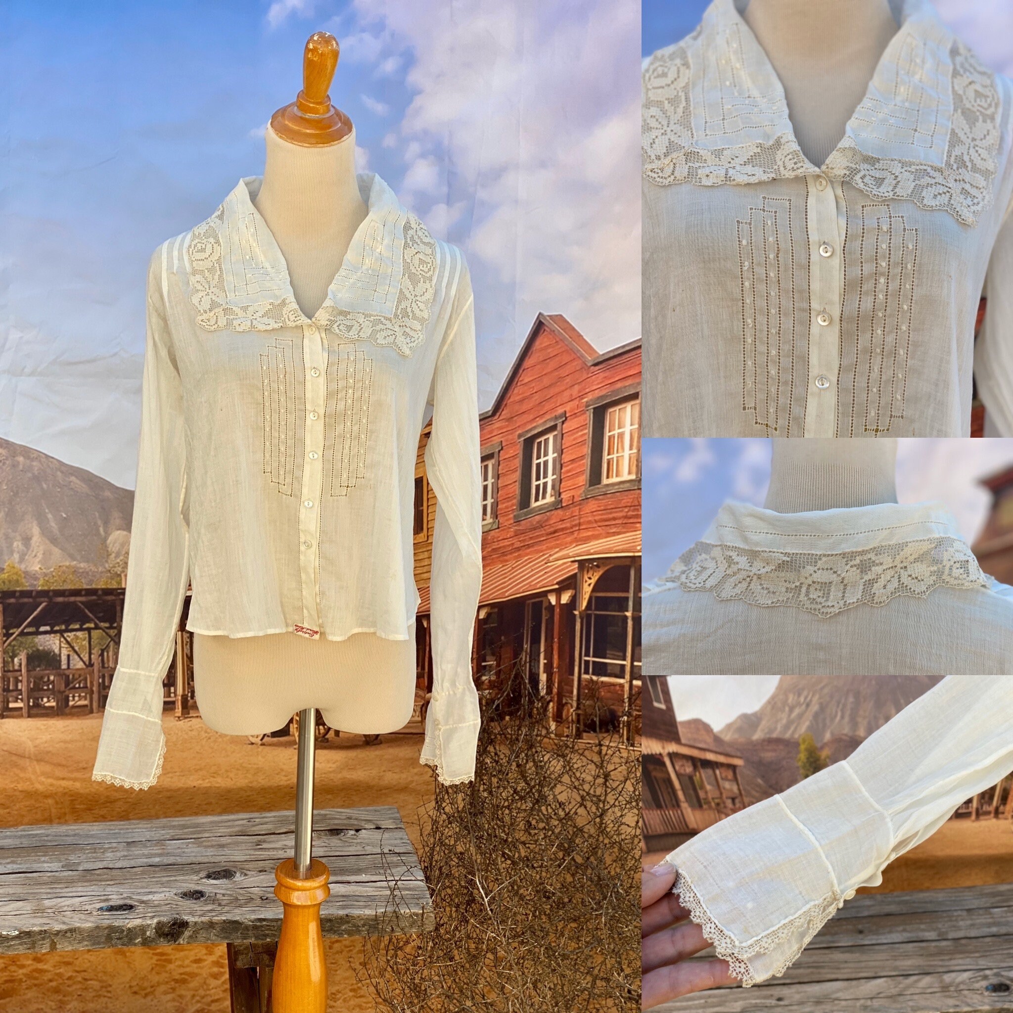 Circa 1910 blanco hecho a blusa encaje - Etsy