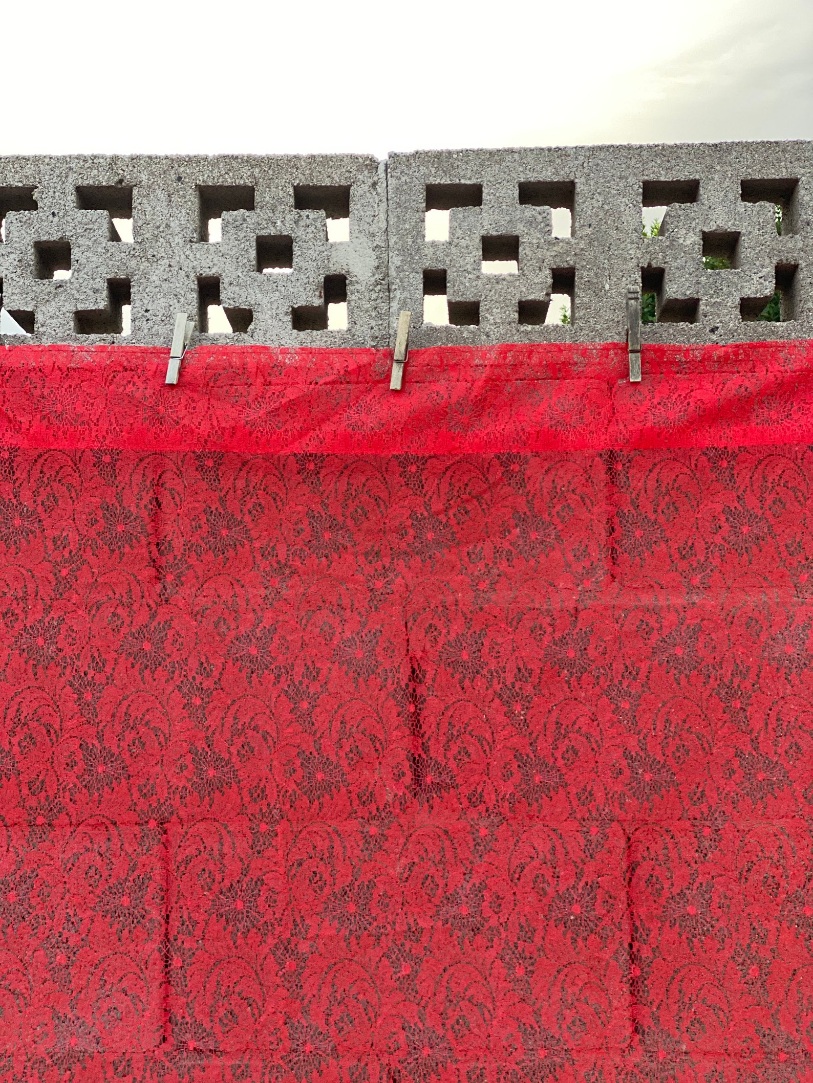 Vintage Romantic Red Lace Curtain Panel 82 X 38 Etsy