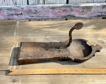 1800s Antique Carved Wood Coconut Grater Husker Primitive Rustic