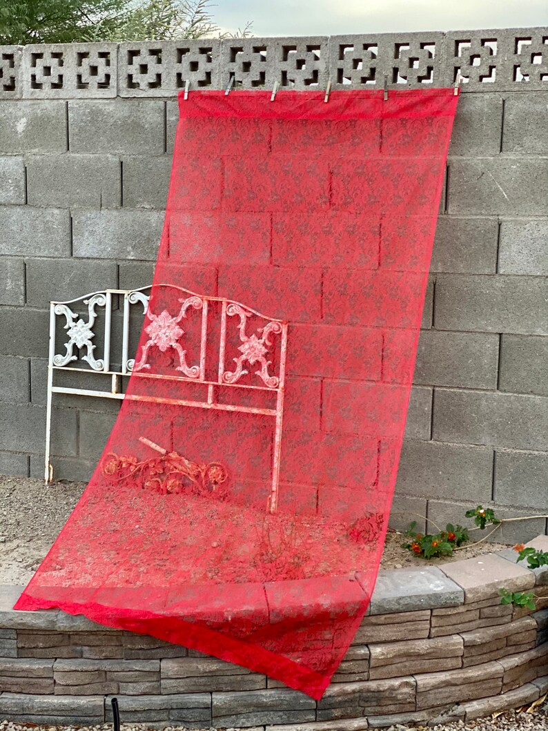 Vintage Romantic Red Lace Curtain Panel 82 X 38 Etsy
