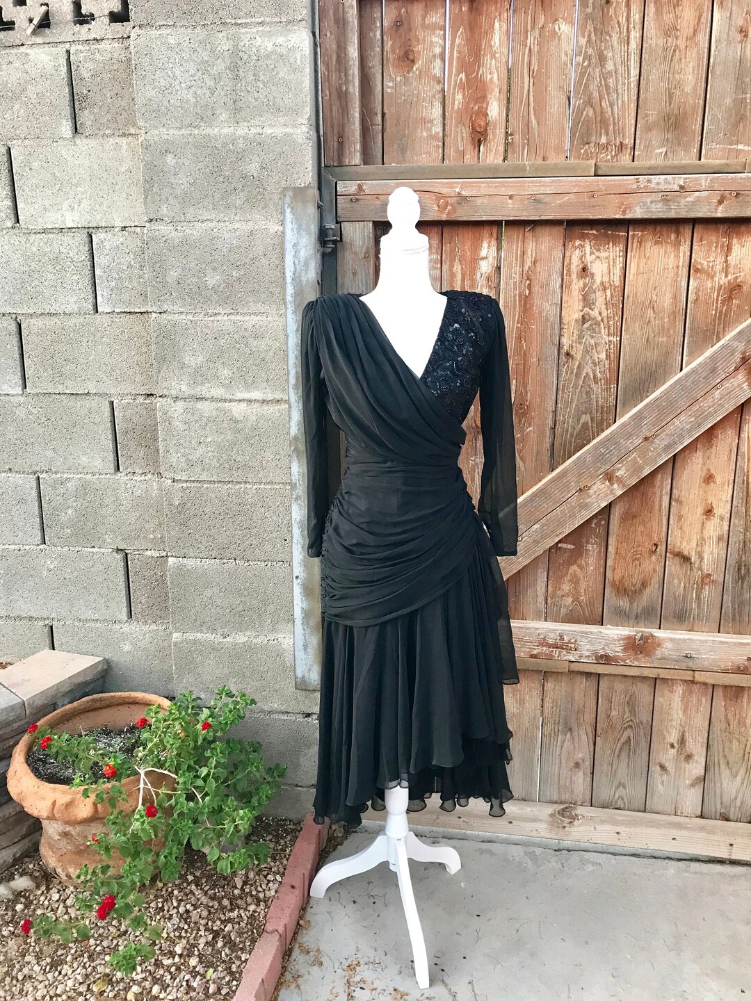 1980s Tadashi Saks Fifth Ave Black Ruched Waist Dress - Etsy