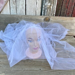 80s Vintage White 2 Tier Hip Length Wedding Veil Rhinestone Accents